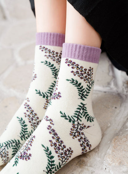 FloralFrost Mid-Calf Cotton Women's Socks