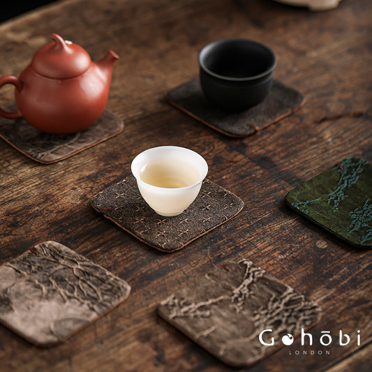 Gohobi Xiangyun Silk Tea Coaster – Handmade Tussah Silk Square Tea Mat Heat Insulation Pad