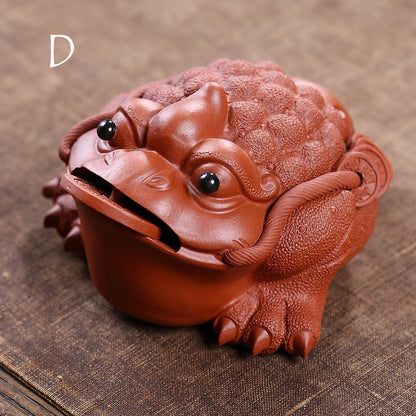 Gohobi Yixing Purple Clay Flame Golden Toad Tea Pet – Handmade Lucky Three-Legged Toad Ornament
