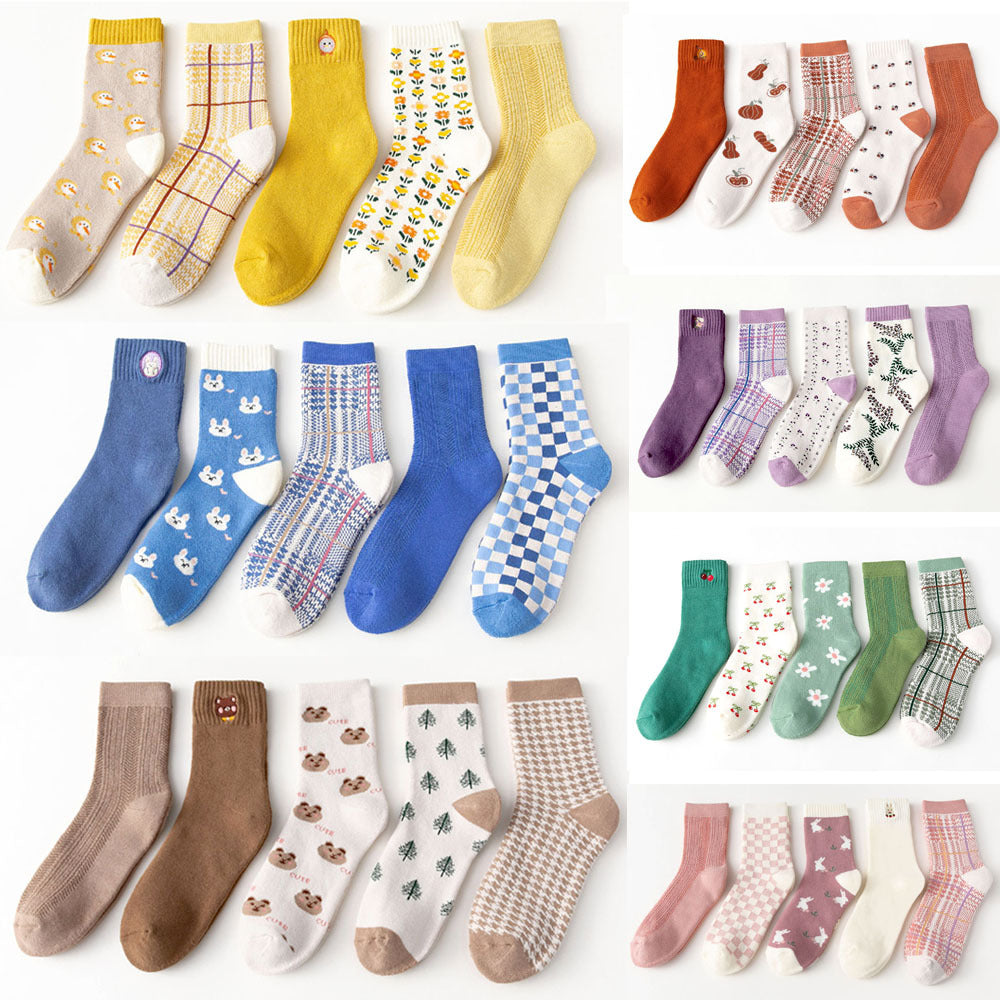 FloralFrost Mid-Calf Cotton Women's Socks