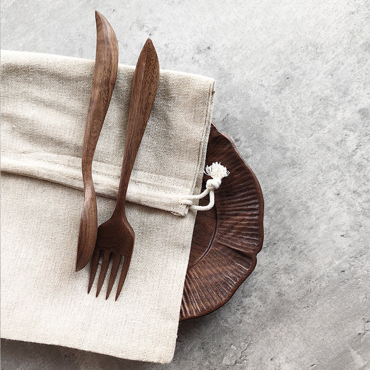 Cuillère et fourchette en noyer faites à la main Gohobi 002
