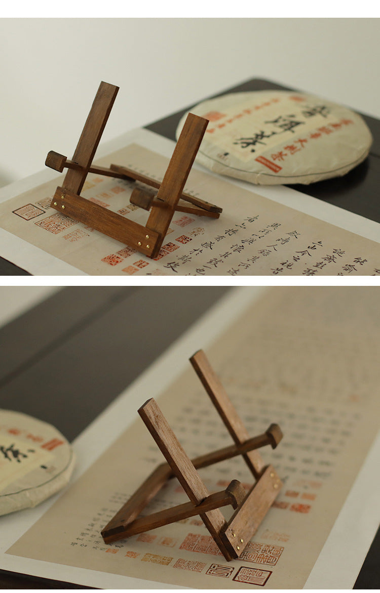 Gohobi Bamboo Pu'er Tea Cake Display Stand – Triangular Easel Shelf for Tea Ceremony Display