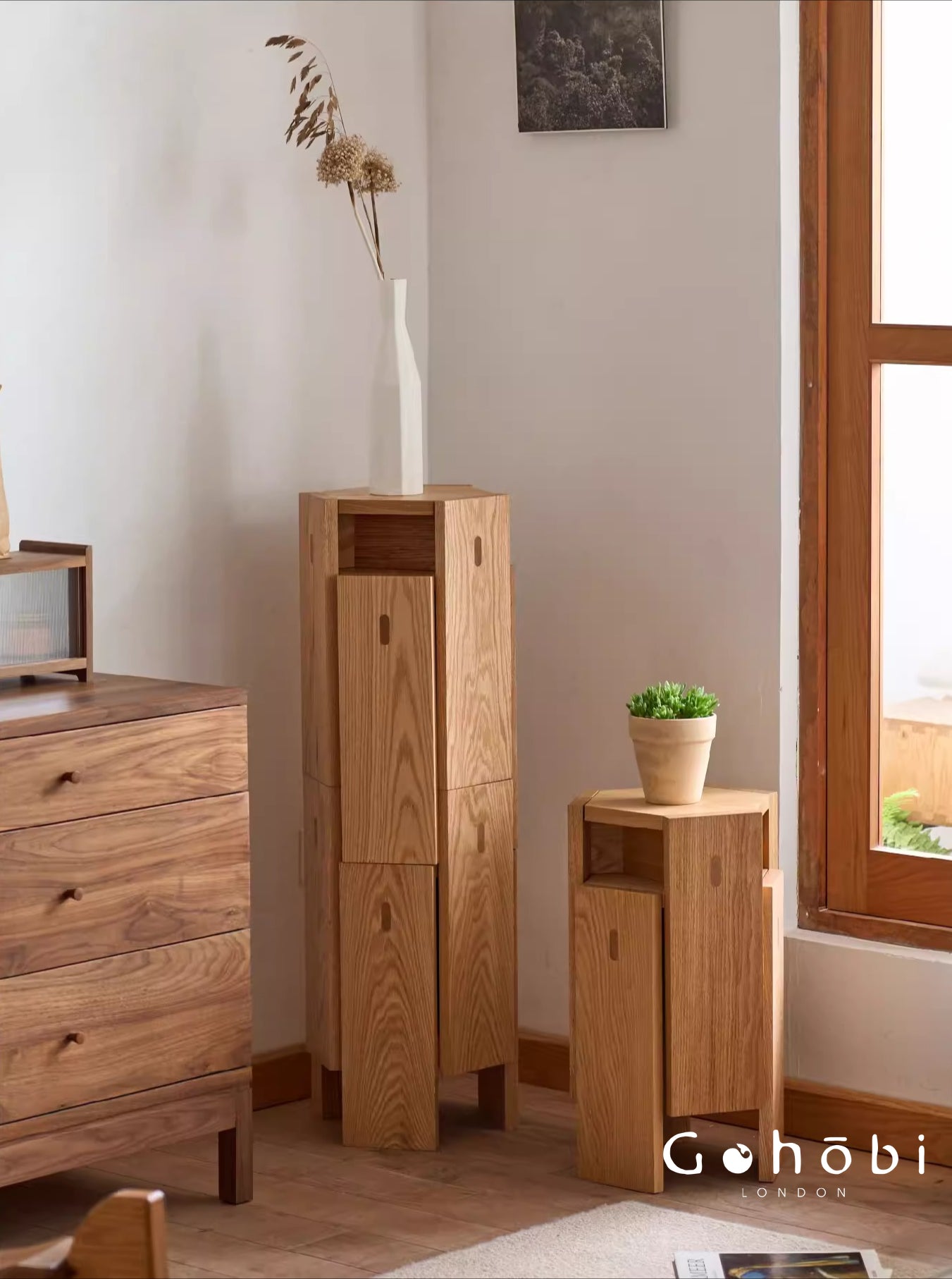 Gohobi Handmade Solid Wood Square Stool – Stackable Wooden Dining Stool Makeup Chair | FSC Certified Furniture, household makeup stool, Chinese square stool can be stacked dining table stool