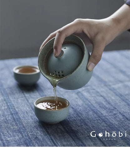 Gohobi Jingdezhen Ceramic Travel Gongfu Tea Set – One Pot Two Cups Portable Teapot Teacup Set
