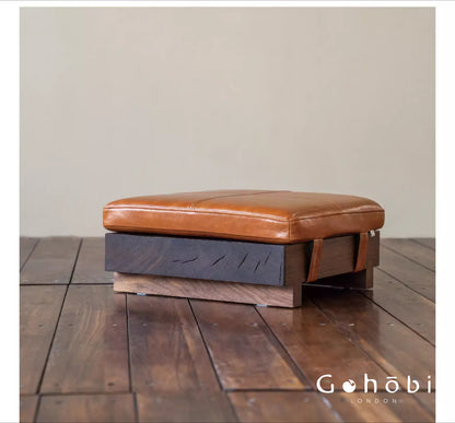 Gohobi Black Walnut Solid Wood Stool or Leather Cushion – Handmade Square Seat for Dining Room, Living Room or Tea Room | FSC Certified