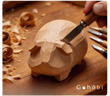 Gohobi Handcrafted Wooden Guinea Pig Ornament – Cute Solid Wood Animal Sculpture Home Decor