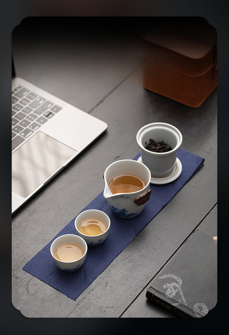 Gohobi Hand-painted Travel Teapot Gaiwan Set