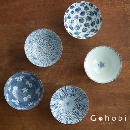 Gohobi Japanese Ancient Dyed Blue Rice Bowl – Minoya Porcelain Tableware [Made in Japan]