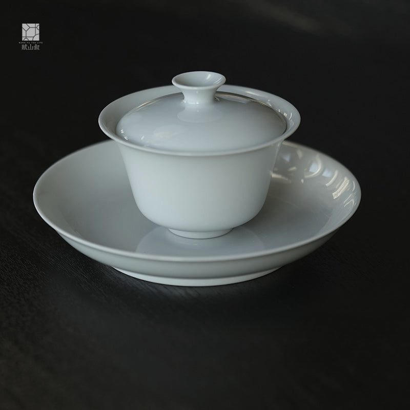 [賦山敘 x Gohobi] Jingdezhen Handmade Tea Testing Jade White Ceramic Gaiwan and Saucer