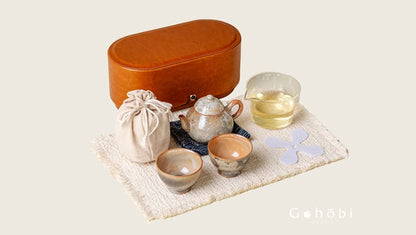 Gohobi Wood-Fired Travel Tea Set – Handmade Portable Teapot & Two Cups