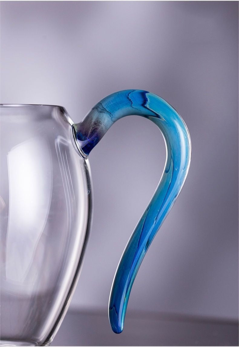 Gohobi Handmade Blue Handle Glass Pitcher