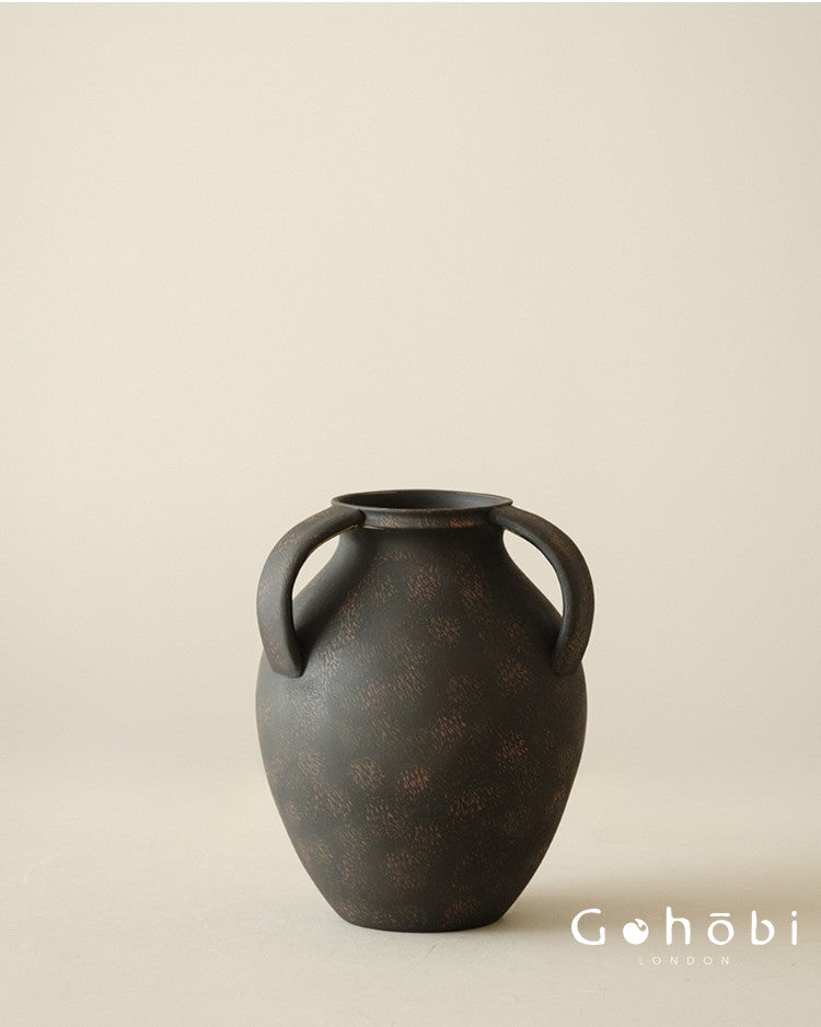 Gohobi Japanese Wabi-Sabi Three-Ear Ceramic Vase – Handmade Dried Flower Decorative Vase