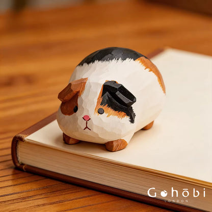 Gohobi Handcrafted Wooden Guinea Pig Ornament – Cute Solid Wood Animal Sculpture Home Decor