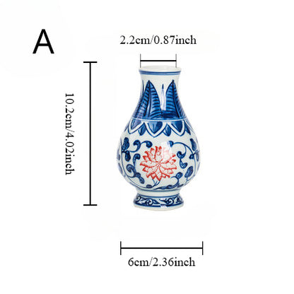 Gohobi Hand-painted Blue and White Porcelain Vase (Red Flowers)