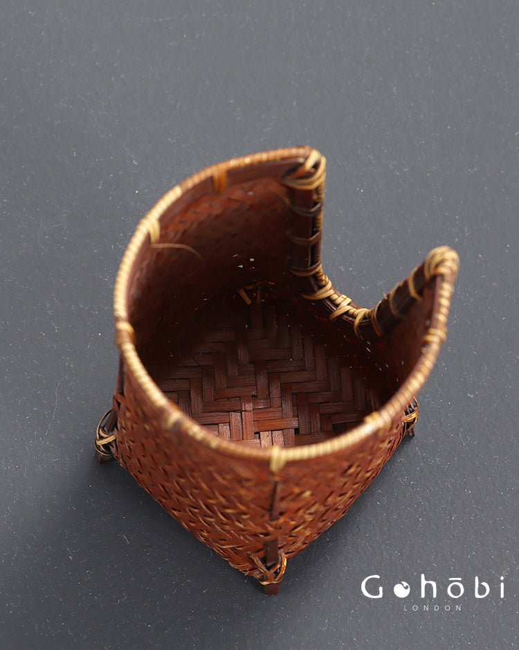 Gohobi Bamboo Woven Tea Cup Holder Basket – Zen Style Tea Set Storage Tube & Chopstick Basket