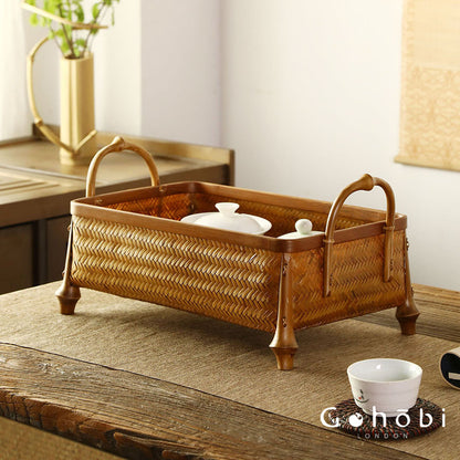 Gohobi Bamboo Woven Hand Basket – Handmade Snack, Fruit & Tea Set Storage Basket for Picnic or Home