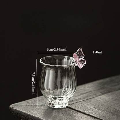 Gohobi Butterfly High Borosilicate Glass Tea Cup and Teapot Set – Heat-Resistant Transparent Gongfu Tea Set for Home and Office