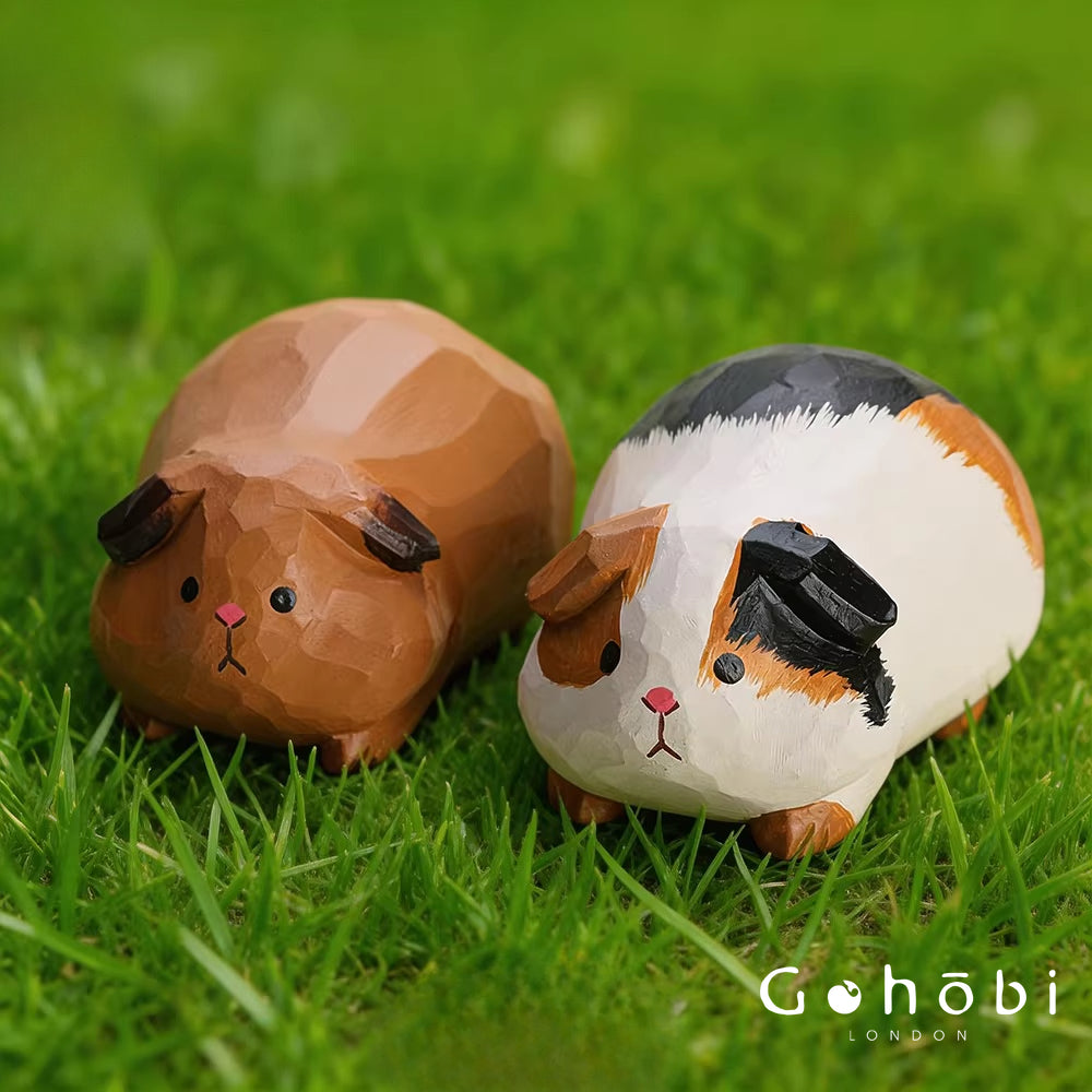 Gohobi Handcrafted Wooden Guinea Pig Ornament – Cute Solid Wood Animal Sculpture Home Decor