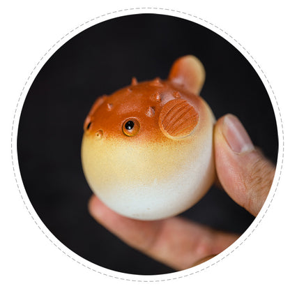 Gohobi Handmade Ceramic YiXing Clay Puffer Fish Ornament Tea pet