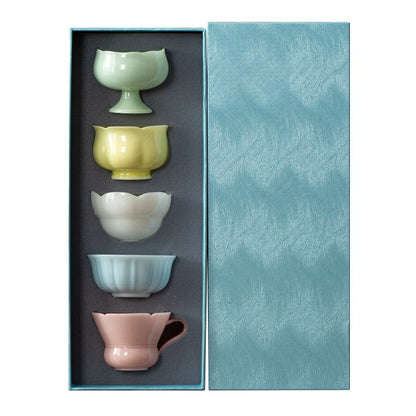 Gohobi Qinghuan Five-Colour Ceramic Teacup Gift Set