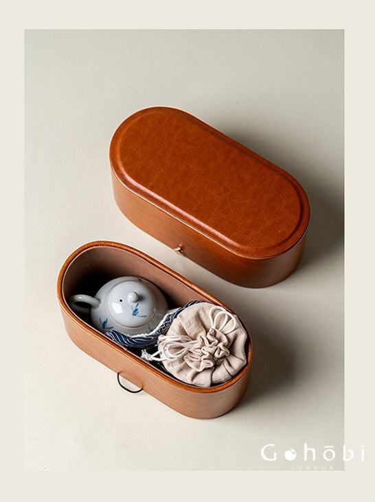 Gohobi Hand-Painted Orchid Travel Tea Set – Portable Gongfu Teapot Gift Set with Leather Case