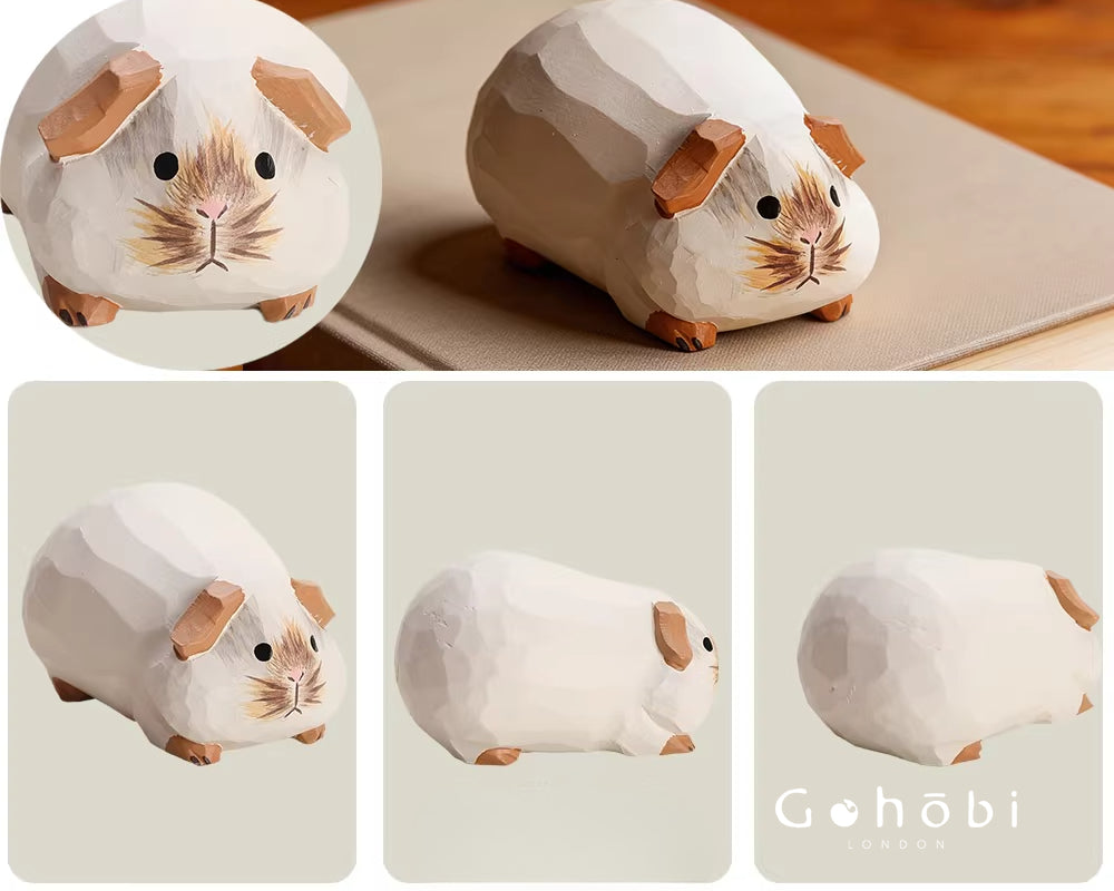 Gohobi Handcrafted Wooden Guinea Pig Ornament – Cute Solid Wood Animal Sculpture Home Decor