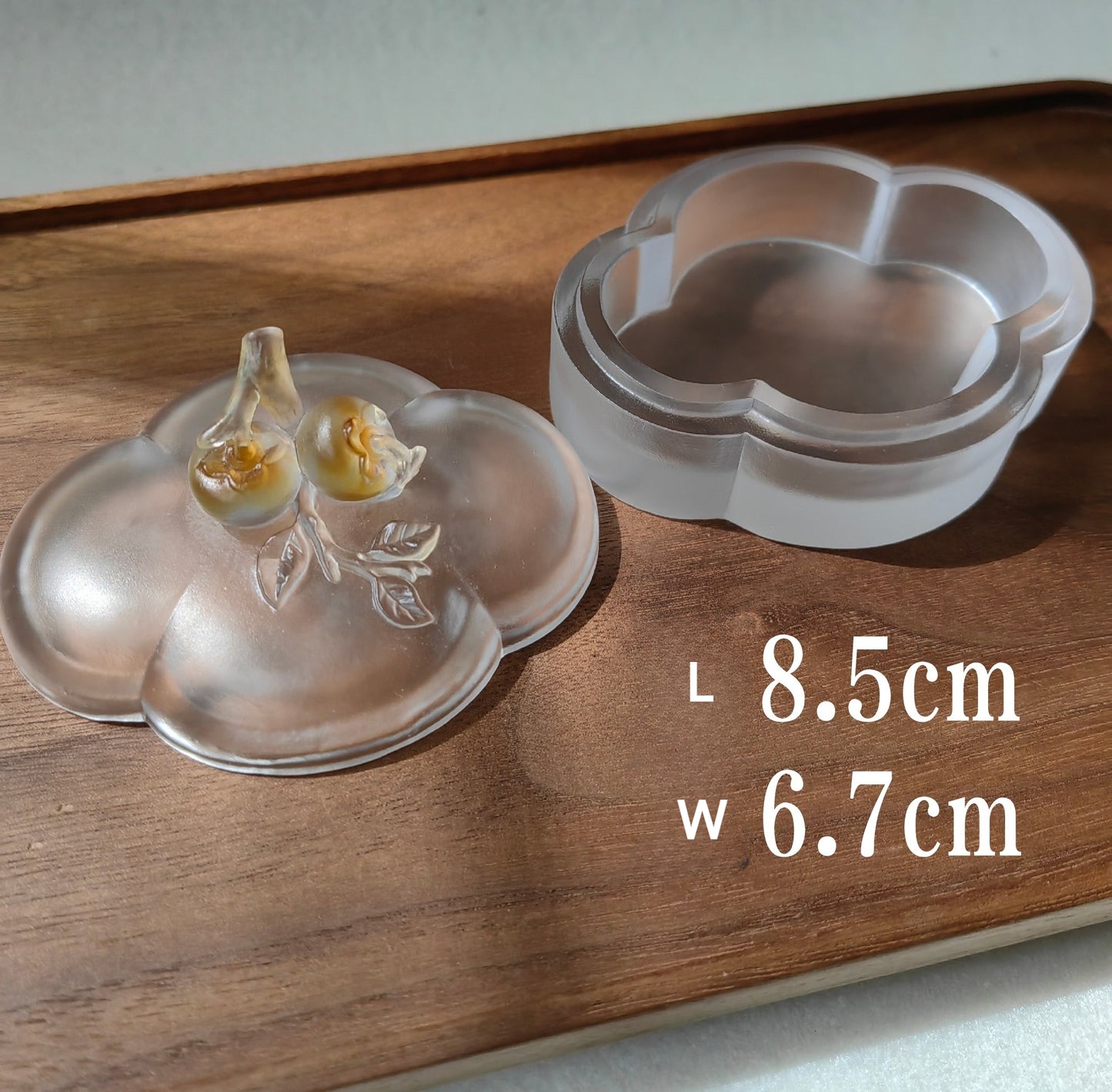 Gohobi Pate de Verre Persimmon Coloured Begonia Glass Case Ink Box Jewellery Holder Container