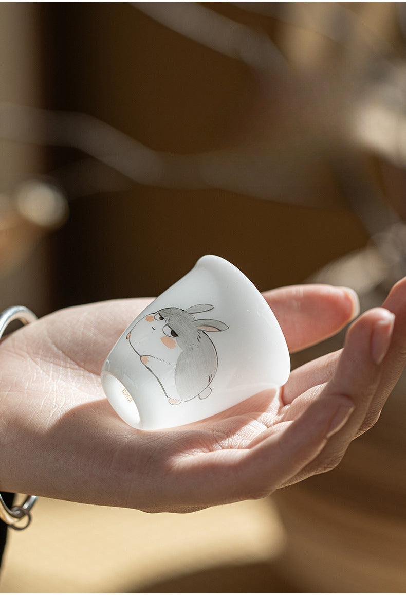 Gohobi White Jade Clay Chinese Zodiac Gongfu Tea Cup – Personal Ceramic Master Cup for Home Use and Gift