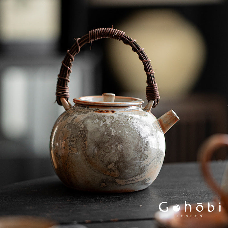 Gohobi Shino Kiln-Transformed Rattan Beam Teapot – Large Household Brewing Kettle