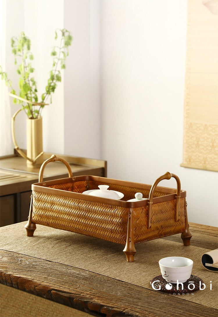 Gohobi Bamboo Woven Hand Basket – Handmade Snack, Fruit & Tea Set Storage Basket for Picnic or Home