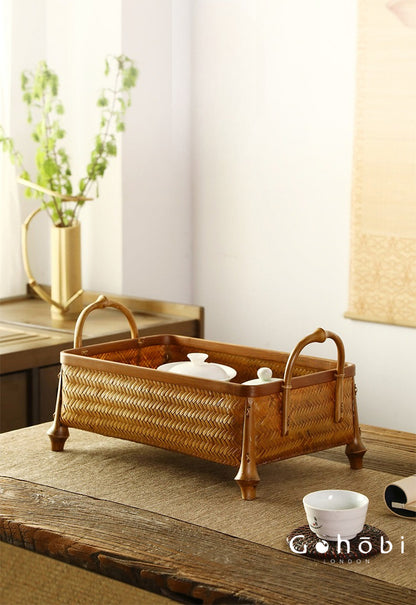 Gohobi Bamboo Woven Hand Basket – Handmade Snack, Fruit & Tea Set Storage Basket for Picnic or Home