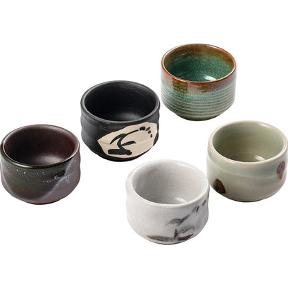 Gohobi Mino Yaki Evening Breeze Teacup Set - 5-Piece Simple Ceramic Cups with Wooden Box