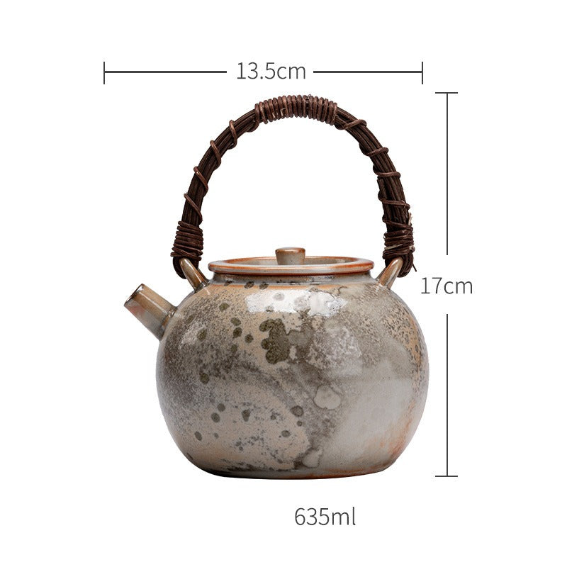 Gohobi Shino Kiln-Transformed Rattan Beam Teapot – Large Household Brewing Kettle