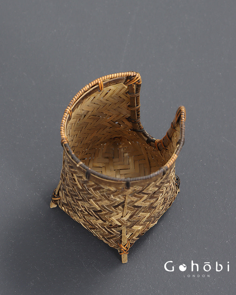 Gohobi Bamboo Woven Tea Cup Holder Basket – Zen Style Tea Set Storage Tube & Chopstick Basket