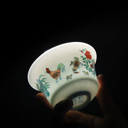 [Gohobi Gallery] Jingdezhen official ceramic hand-painted Chicken Gaiwan and Cup Set