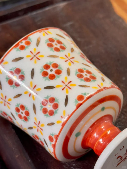 [清和堂 x Gohobi Gallery] Hand-painted Golden Red Orange Lotus Tea Cup with Stem