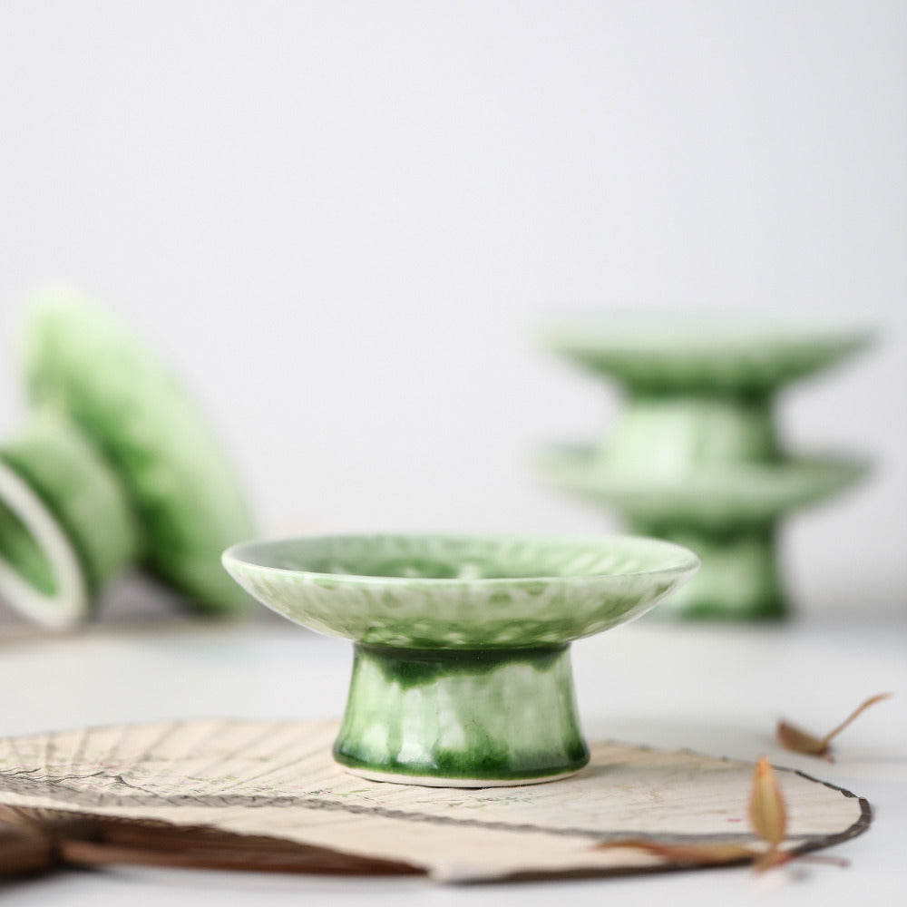 Gohobi Traditional Japanese Green Glazed Fruit Nuts Plate