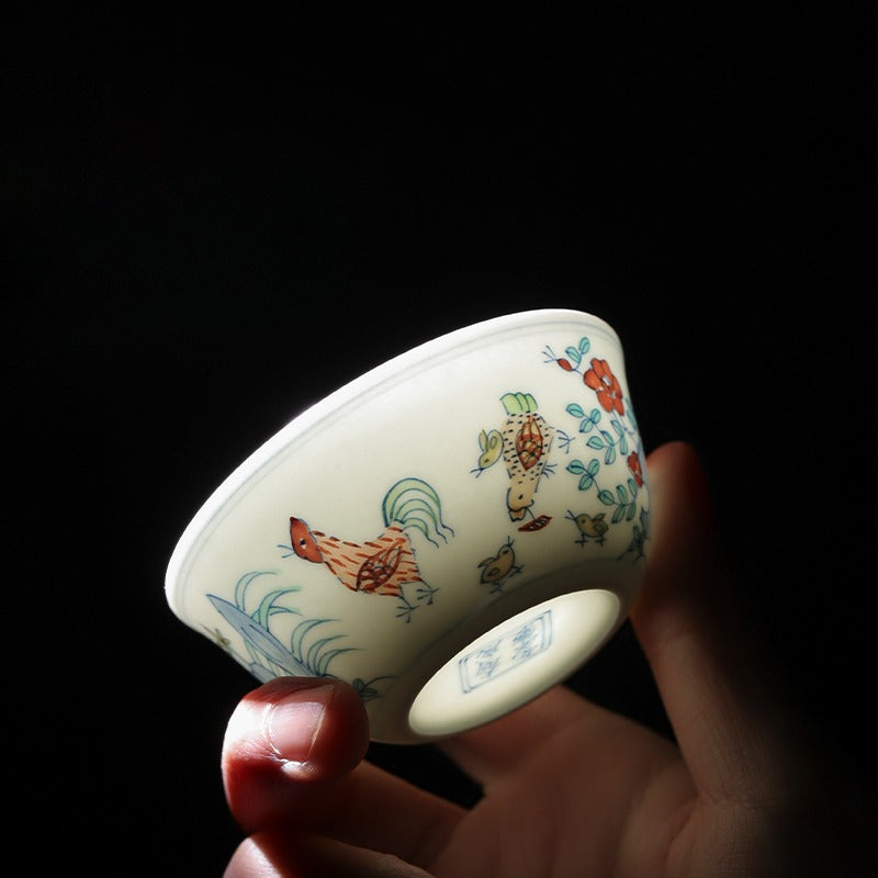 [Gohobi Gallery] Jingdezhen official ceramic hand-painted Chicken Gaiwan and Cup Set
