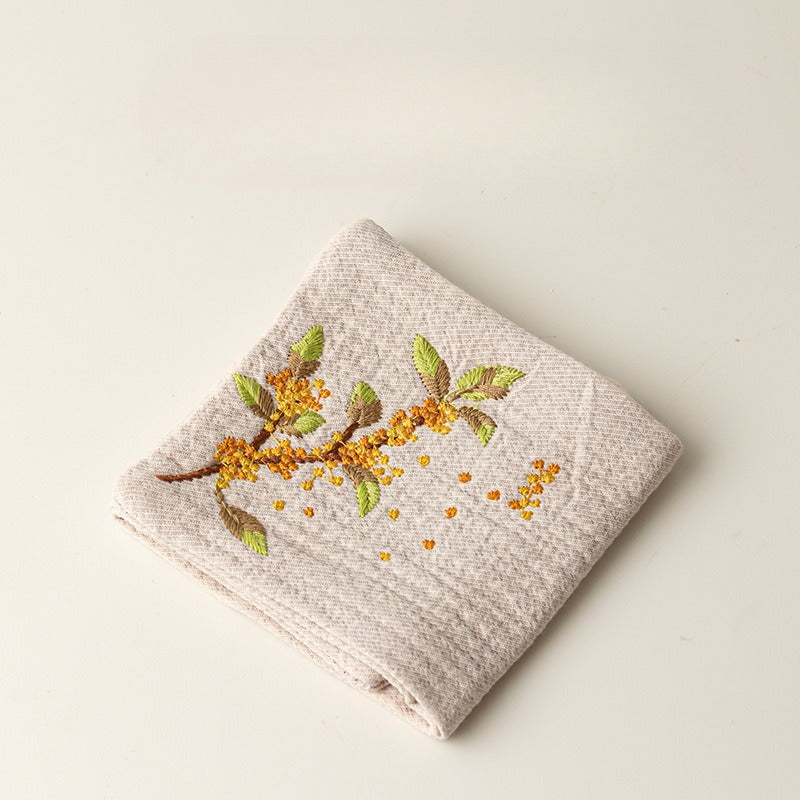 Embroidered tea towel household fabric tea party small square towel tea table towel rag new Chinese absorbent pot towel tea cloth