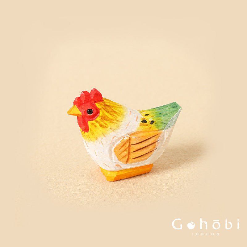 Gohobi Handcrafted Wooden Chicken Ornament – Handmade Wooden Animal Sculpture Home Decor