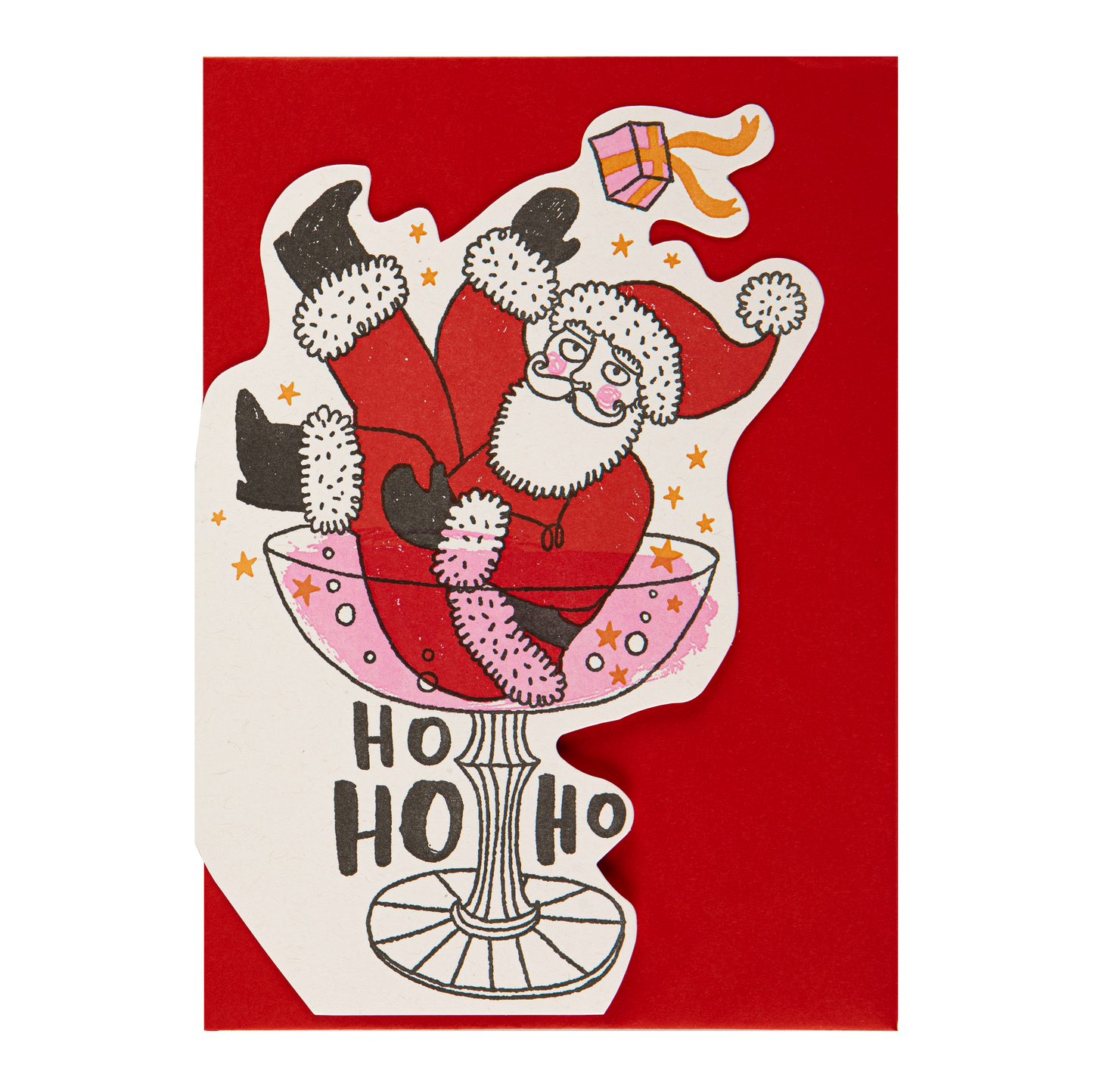 Father Christmas Champagne | Cut-Out | Greeting Card | Large Cards [Made in the UK]