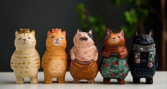 Gohobi Handcrafted Wooden Large Cat Ornament