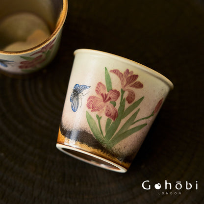 Gohobi Jingdezhen Hand-Painted Iris Teacup – Ceramic Gongfu Tea Master Cup Kiln Glaze