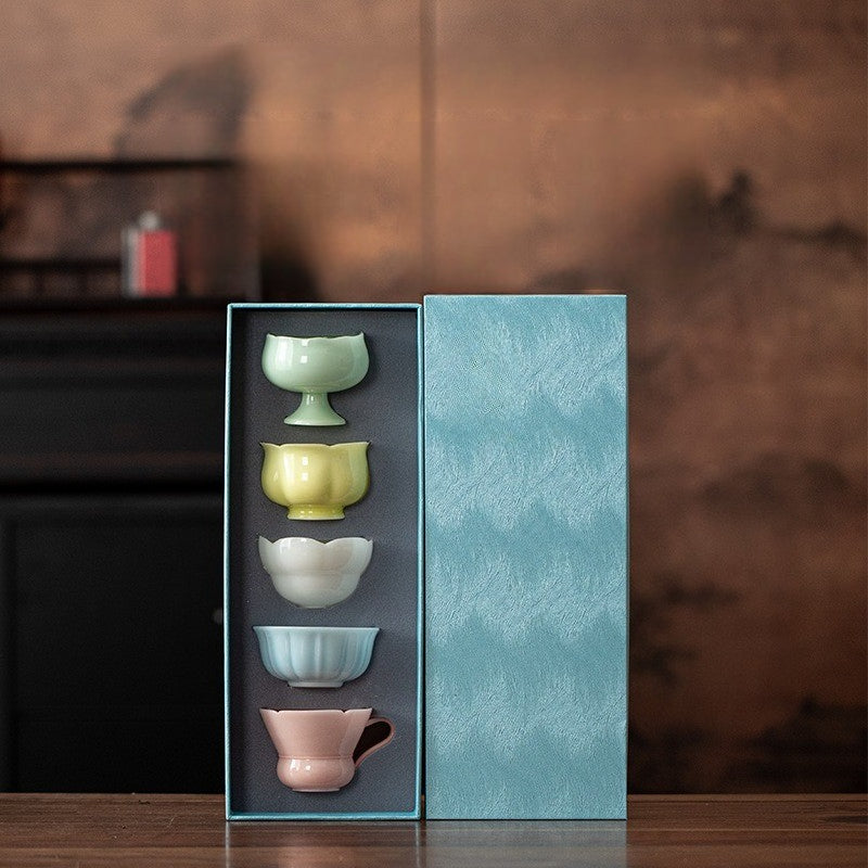 Gohobi Qinghuan Five-Colour Ceramic Teacup Gift Set