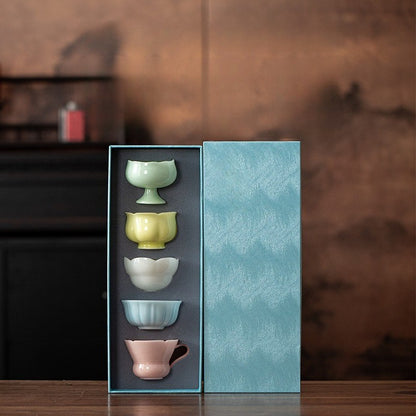 Gohobi Qinghuan Five-Colour Ceramic Teacup Gift Set