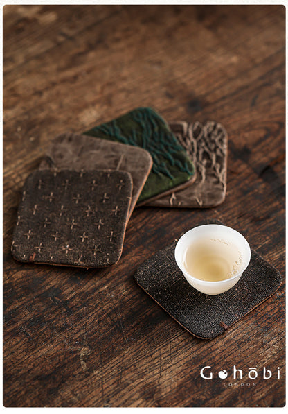 Gohobi Xiangyun Silk Tea Coaster – Handmade Tussah Silk Square Tea Mat Heat Insulation Pad