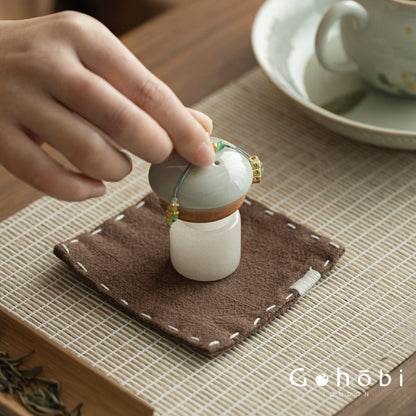 Gohobi Japanese Style Ramie Embroidered Coaster – Handmade Fabric Tea Cup Mat