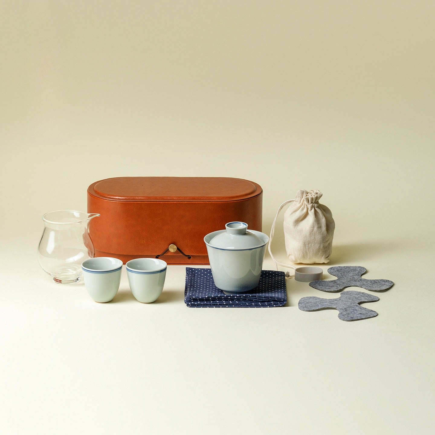 Gohobi Green Double-Line Gaiwan Travel Tea Set