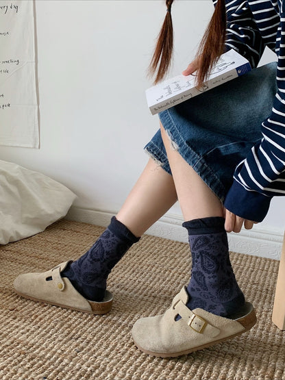 Gohobi South France Paisley Embossed Mid-Calf Socks