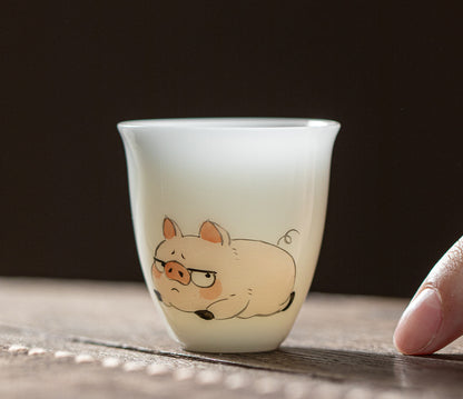 Gohobi White Jade Clay Chinese Zodiac Gongfu Tea Cup – Personal Ceramic Master Cup for Home Use and Gift